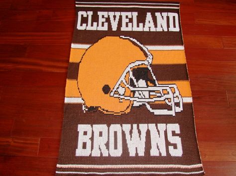 cleveland browns helmet graphghan - Google Search Fund Raiser, Crochet Patterns Free Blanket, Afghan Pattern, Crochet Stuff, Cleveland Browns, Crochet Afghan, A Pattern, Crochet Scarf, Last Night