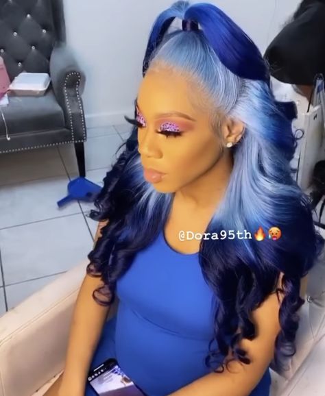 Two Color Hair, Micro Braids Hairstyles, Blue Ombre Hair, Dark Blue Hair, Glamour Hair, Girl Hair Colors, Cute Hair Colors, Birthday Hairstyles, Quick Weave Hairstyles