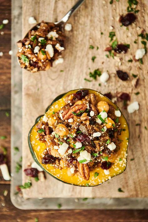 Vegetarian Acorn Squash, Rice Spices, Vegan Thanksgiving Dinner, Recipe Inspirations, Ip Recipes, Stuffed Acorn Squash, Acorn Squash Recipes, Vegan Holiday, Squash Recipe