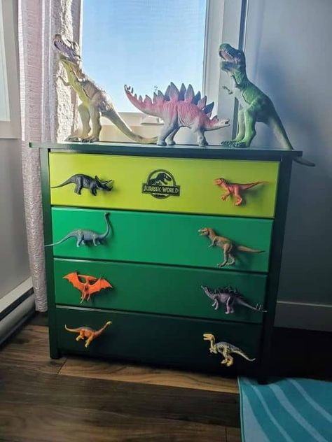 20 Painted Bedroom Furniture Ideas to Inspire You Today • Creatively Living Blog Dinosaur Toddler Room, Dino Bedroom, Boys Dinosaur Bedroom, Dinosaur Boys Room, Dinosaur Kids Room, Dino Room, Dinosaur Room Decor, Dinosaur Bedroom, Dinosaur Room