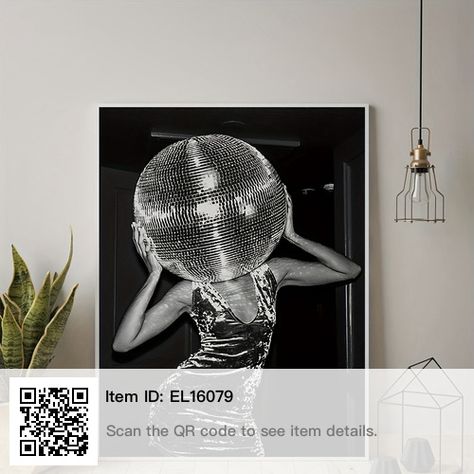 Room Decor Maximalist, Music Metal Wall Art, Poster Aesthetic Room, Music Themed Decor, Disco Art, Disco Ball Print, Black And White Fashion, Maximalist Wall, Maximalist Wall Art