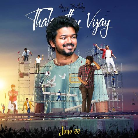 Thalapathy Birthday, Vijay Birthday, Joseph Vijay, Advance Happy Birthday, Darling Movie, Festival Paint, Old Film Posters, Action Movie Poster, Allu Arjun Hairstyle