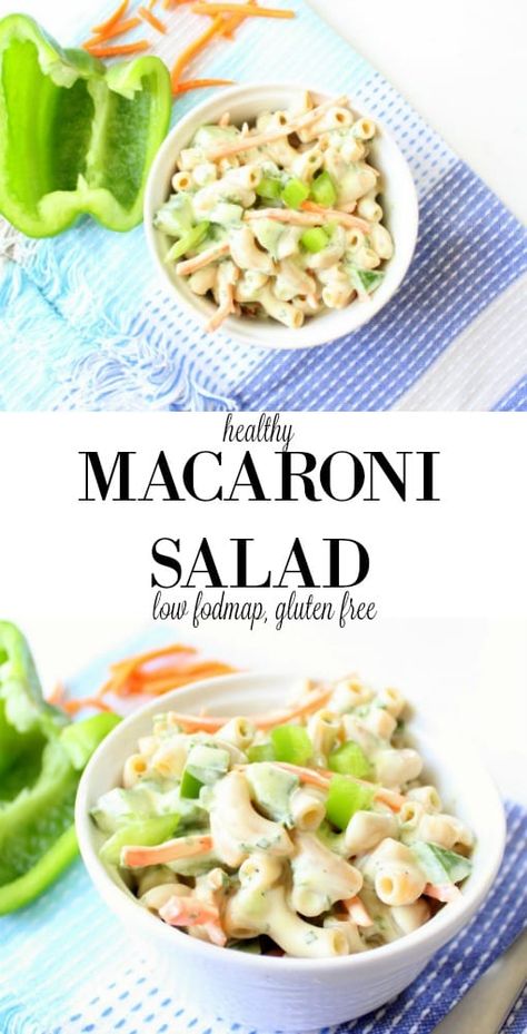 low FODMAP Macaroni Salad gluten free, healthy Easy Fodmap Lunch, Low Fodmap Pasta Salad Recipes, Low Fodmap Pasta Salad, Low Fodmap Side Dishes, Lowfood Map, Healthy Macaroni Salad, Lowfod Map, Fodmap Salad, Low Fodmap Lunch