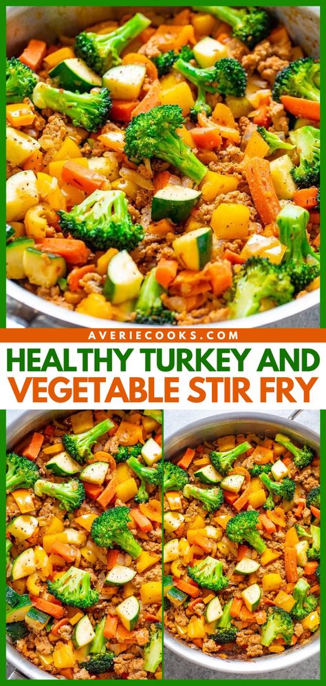 Healthy Ground Turkey Stir-Fry - Averie Cooks Turkey Stir Fry Healthy, Ground Turkey Stir Fry, Recipes Using Ground Turkey, Turkey Stir Fry, Healthy Ground Turkey, Healthy Stir Fry, Asian Stir Fry, Averie Cooks, Fried Turkey