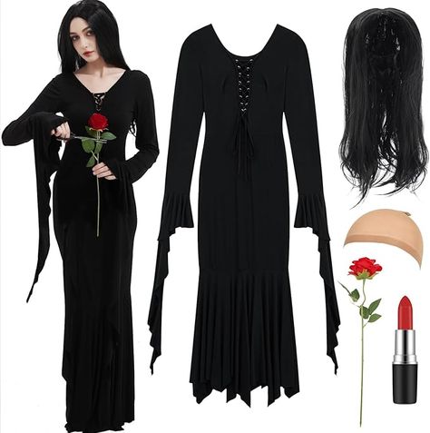 Halloween Costumes for Women Vintage Gothic Addams Family Morticia Addams Dress Outfit Gothic Long Dress, Morticia Addams Dress, Addams Family Morticia, Addams Dress, Addams Family Costumes, Classic Halloween Costumes, Halloween Costumes For Women, Morticia Addams, Unique Halloween Costumes