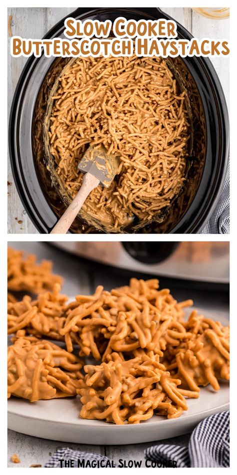 Super Easy Crockpot Recipes, Butterscotch Haystacks, Haystacks Recipe, Slow Cooker Candy, Crockpot Dessert, Magical Slow Cooker, Crockpot Candy, Crockpot Dessert Recipes, The Magical Slow Cooker