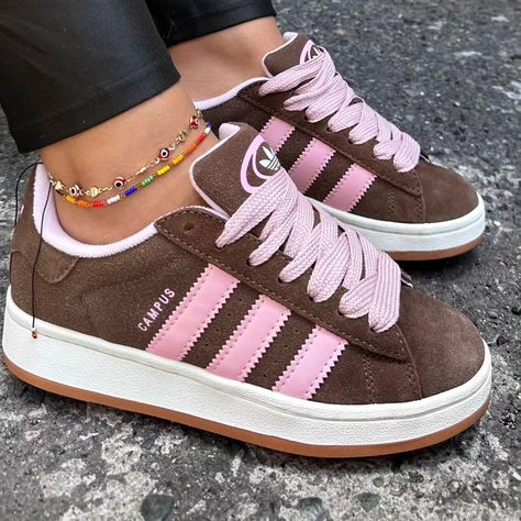 Adidas Campus 00s Brown And Pink, Adidas Outfit Shoes, Pretty Sneakers, Preppy Shoes, Pretty Shoes Sneakers, Shoe Wishlist, Hype Shoes, Adidas Sneaker, Adidas Campus