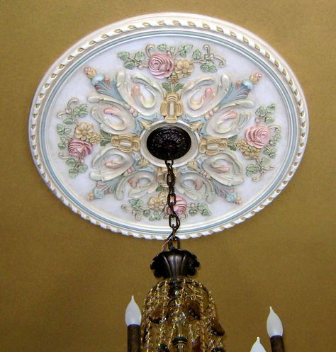 Painted Ceiling Medallion by Jeff Huckaby Painted Ceiling Rose, Painted Ceiling Medallion, Victorian Ceiling Medallions, Ceiling Roses, Gypsum Decoration, False Ceiling Bedroom, False Ceiling Living Room, Living Room Furniture Layout, Ceiling Detail