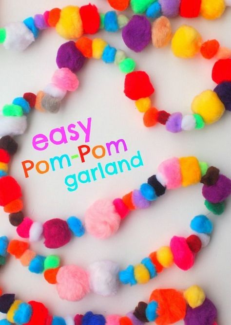 how to make a pom-pom garland- the absolute easiest craft with adorable results! Christmas Delights, Diy Preschool, Sensory Crafts, Pom Garland, Kid Projects, Momma Bear, Holiday Crafts For Kids, Kid Art, Art And Crafts