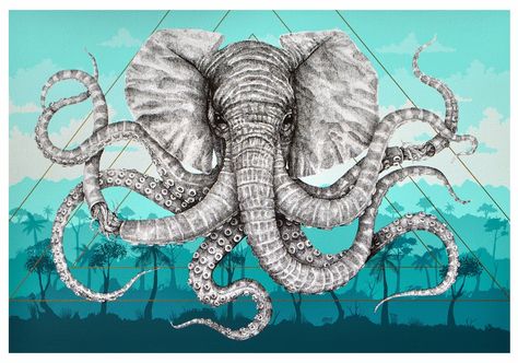 Alexis Diaz "Octophant" Limited Edition Screen Print - Available March 4th Elephants and art what's not to like? Elephant Octopus, Street Art News, Animal Art Projects, Hawaiian Art, Octopus Art, Art News, Limited Edition Art Print, Street Art Graffiti, Fine Art Photo