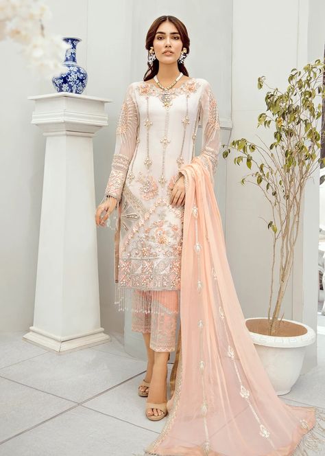 Formals – Akbar Aslam Akbar Aslam, Chiffon White Dress, Semi Formal Wear, Pakistani Party Wear, Pakistani Designer Suits, Organza Sleeves, Chiffon Collection, White Chiffon, Pakistani Dress Design