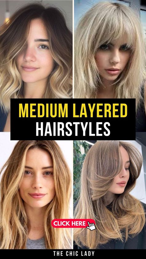 Top 22 Medium-Layered Hairstyles for a Playful & Chic Look Textured Layers Medium Hair, Latina Aesthetic Hair, V Cut Layers, Layered Wavy Bob, Trendy Layered Hairstyles, Messy Layers, Curly Layers, Textured Lob, Layered Hair With Bangs