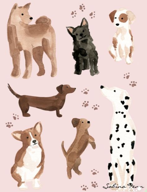 Dog Art Illustration, Watercolour Dogs, Cute Dog Illustration, Dog Illustration Art, Dogs Drawing, Puppy Illustration, Sabina Fenn, Colorful Hairstyles, Illustration Dog