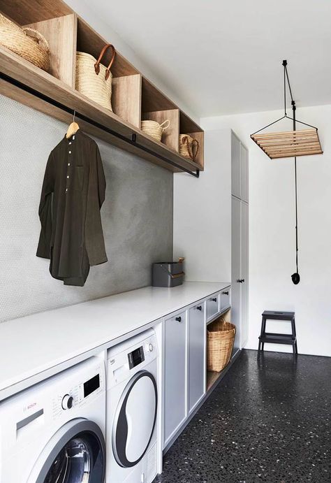 Hanging Drying Rack, Garage Laundry, Laundry Room Renovation, Laundry Design, Modern Laundry Rooms, Laundry Room Inspiration, Laundry Room Remodel, Boot Room, Linen Bedroom