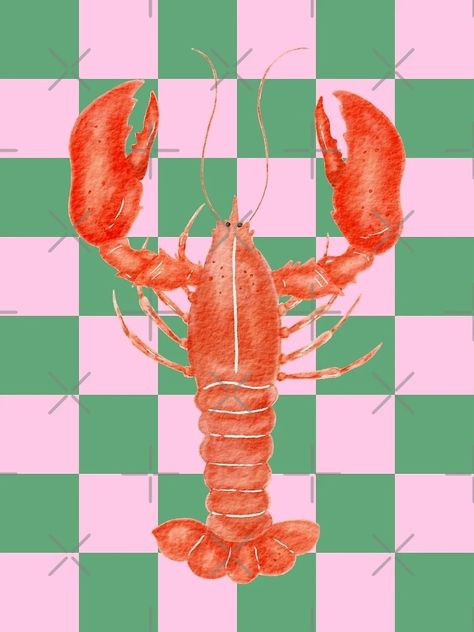 Lobster Print Pattern, Prints For Walls Aesthetic Pink, Lobster Ideas, Lobster Aesthetic, Lobster Wallpaper, Brochure Restaurant, Night Party Decor, Lobster Poster, Lobster Illustration