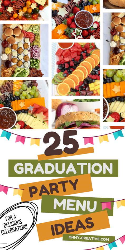 Celebrating a graduation soon? Make your party unforgettable with these 25 Graduation Party Menu Ideas! Whether you're looking for savory appetizers, mouth-watering main courses, or delectable desserts, we have something for everyone! These graduation party food ideas are sure to impress your guests and leave your grad feeling celebrated and loved. Click to discover all 25 scrumptious recipes and start planning your perfect graduation party menu today! #GraduationParty #PartyMenu #GradPartyFood Graduation Menu Ideas, Graduation Party Menu Ideas, Graduation Party Candy Bar, Graduation Food Ideas, Graduation Party Appetizers, Party Main Course, Graduation Menu, Grad Party Food, Party Menu Ideas