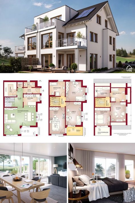 Layouts Casa, House Layouts, Style Architectural, Architectural House 8EB Bedroom Modern Contemporary, Large Floor Plans, Construction Architecture, Duplex House Plans, Roof Architecture, Sims House Plans, Prefabricated Houses, Bedroom Modern, House Floor