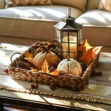 Coffee_table_adorned_for_fall_with_a_woven_basket_ce 1 Coffee Table Decor Ideas, Professional Organizers, Curated Decor, Table Decor Ideas, Coffee Table Decor, Cozy Living, Table Decor, Pumpkins, Fall Decor