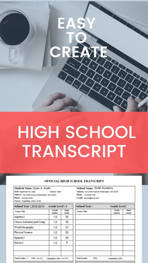 Fillable PDF is ideal for any home schooler who needs an organized, official looking high school transcript for their students. #highschooltranscript #highschooldiploma #transcripttemplate #collgetranscript #fillablepdf #homeschoolplanner High School Transcript Template, Transcript Template, High School College Prep, Homeschool Transcripts, High School Transcript, High School Diploma, Homeschool High School, Homeschool Planner, School Grades