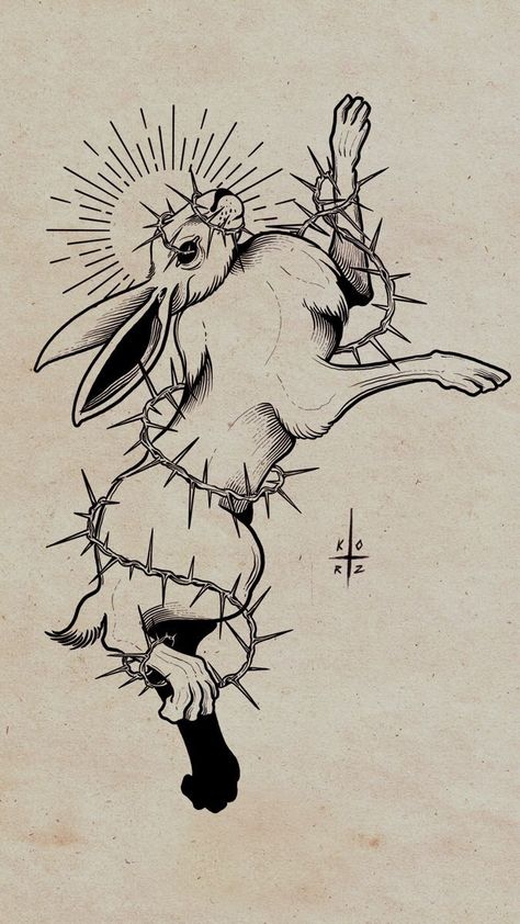 Rabbit Tattoo Design, White Rabbit Tattoo, Thorn Tattoo, Rabbit Tattoo, Rabbit Drawing, Bunny Tattoos, Skeleton Tattoos, Rabbit Tattoos, Tattoo Project