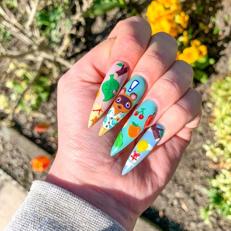 Animal crossing themed acrylics! #art #nailsofinstagram #nailart #animalcrossing #pinterest #nails  #acrylic Animal Crossing Nails Design, Mario Acrylic Nails, Animal Crossing Nail Art, Acnh Nails, Animal Crossing Nails, Nintendo Nails, Styling A Leather Jacket, Game Nails, Style A Leather Jacket