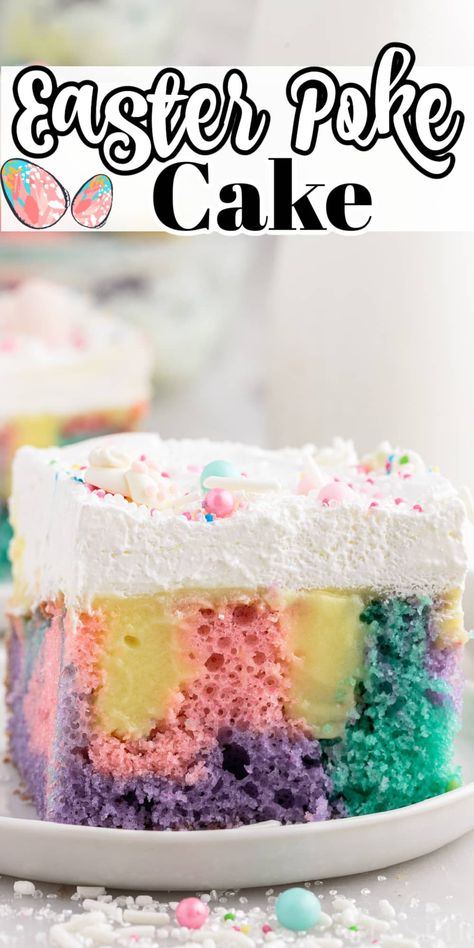 Easter Poke Cake, White Chocolate Pudding, Dessert For A Crowd, Cake For Easter, Yummy Easter Desserts, Homemade Vanilla Pudding, Pudding Poke Cake, Easter Marshmallow, Poke Cake Recipe