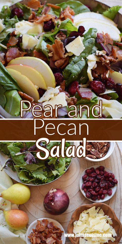 Pear and Pecan Salad Pear Pecan Salad Recipes, Pecan Pear Salad, Salads With Pears And Pecans, Salad With Pears And Cranberries, Pear And Cranberry Salad, Salad With Pears And Pecans, Salads Recipes With Pear, Berry Pecan Chopped Salad, Fall Pear Salad Recipes