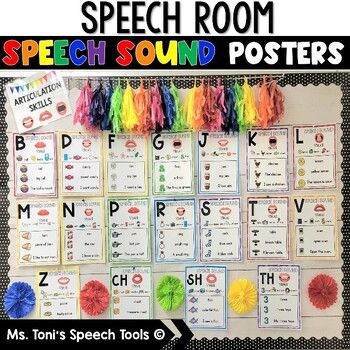 This set of speech sound posters targets contains 18 different speech sounds: B, D, F, G, J, K, L, M, N, P, R, S, T, V, Z, CH, SH, & TH. These speech sound visuals will be a great deal of help when practicing speech sounds during group sessions or one on one during articulation activities. Each ... Wilson Reading Program, Wilson Reading, Sound Wall, Phrases And Sentences, Articulation Activities, Speech Room, Therapy Room, Reading Program, Language Therapy