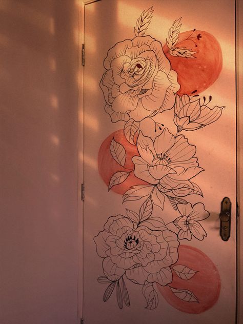 #paint #aesthetic #flowers #trend #art Painted Bedroom Doors Aesthetic, Door Painting Ideas Bedroom Flowers, Indie Flower Painting, Mirror Painting Ideas Aesthetic Flowers, Door Painting Ideas Bedroom Indie, Door Art Bedroom, Bedroom Paint, Painted Doors, Flower Painting