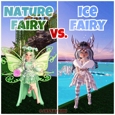 What should I do next? Comment your thoughts!! 💭💗 Nature Vs Ice Fairy Royale High, Royal High Fairy Outfits, Nature Fairy Royale High Outfits, Royale High Ice Fairy Outfit, Ice Fairy Outfit, Royale High Nature Fairy Outfit, Nature Fairy Royale High, Ice Fairy Royale High, Fairy Royale High