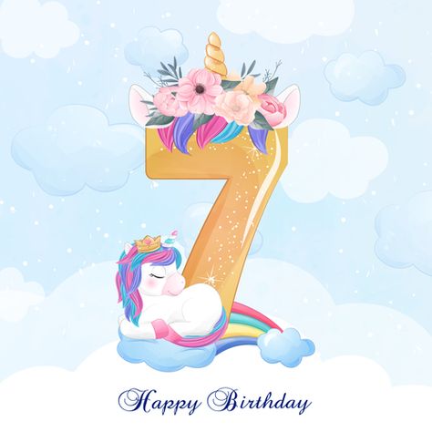 Download Cute doodle unicorn with number 7 vector illustration in EPS format. Cute,doodle,Number,unicorn Vector Animal and more resources at freedesignfile.com Doodle Unicorn, Disney Princess Cake Topper, Unicorn Day, Unicorn Topper, Doodles Bonitos, Happy Birthday Illustration, Little Monster Birthday, Birthday Invitation Card Template, Unicorn Birthday Party Invitation