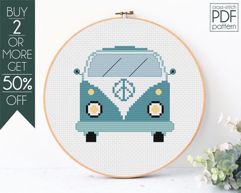 Van Camp, Camping Camper, Camp Life, Vintage Vans, Modern Cross, Camping Life, Stitch Embroidery, Modern Cross Stitch, Camping Car