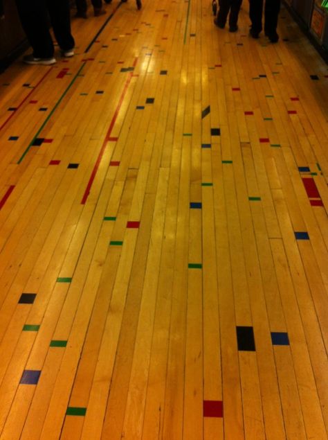 Whole Foods Haight, reclaimed wood gym floor Basketball Floor, Gym Floor, Floor Pattern, Table Industrial, Unique Flooring, Display Furniture, Gym Flooring, Kitchen Floor, Floor Patterns