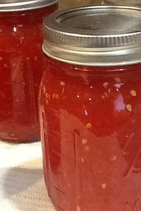 Tomato Jelly Tomato Jelly Recipe Canning, Tomato Jelly Recipe Easy, Green Tomato Jelly Recipe, Tomato Jelly Recipe, Tomato Jelly, Tomato Jam Recipe, Homemade Salsa Recipe, Jelly Recipe, Tomato Jam