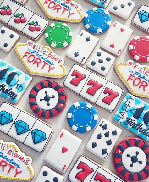 Vegas Cookies, Casino Birthday Party, Vegas Theme Party, Casino Birthday, Vegas Birthday, Party Food Themes, Vegas Theme, Casino Party Decorations, Poker Party