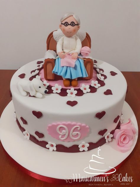 Granny Birthday Cake, Grandmother Birthday Cake, Cake For Grandma, 90th Birthday Cakes, Grandma Birthday, Cake Online, Fondant Figures, Pretty Birthday Cakes, Small Cake