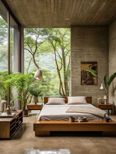 This modern farmhouse is nestled amidst the lush landscapes of Vietnam and offers a blend of minimalism and enchanting charm of nature. Surrounded by verdant hills, the residence is a serene sanctuary that welcomes residents to escape the frenetic pace of city life. #architecture #architect #amazingarchitecture #design #interiordesign #interiordesigner #decor #homedecor #home #house #luxury #diy #travel #amazing #photography #realestate #casa #arquitecto #arquitectura #decoration #archviz #cgi Modern Tropical Interior, Organic Modern Bedroom, Tropical Interior Design, Tropical House Design, Tropical Interior, Tropical Bedrooms, Courtyard House Plans, Bedroom Décor, Tropical House