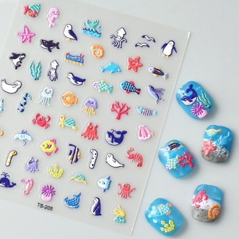 US $1.49 50％ Off | Sea Animals 5D Nail Stickers Ongle Nail Supplies Fake Nail Tapes Embosses Decals Ocean Nail, Nail Tape, Flying Fish, Animal Nails, July Nails, Nail Supplies, Manta Ray, Fake Nail, Sea Horse