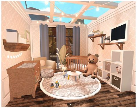 Stuff To Build In Bloxburg List, Baby Room Design Bloxburg, Cottage House Bloxburg Interior, Bloxburg Cute Room Ideas, Bloxburg Room Ideas No Advanced Placing, Blocksberg House Ideas, Bathroom Wall Decals Bloxburg, Shelf Decor Bloxburg, Coastal Nursery Bloxburg