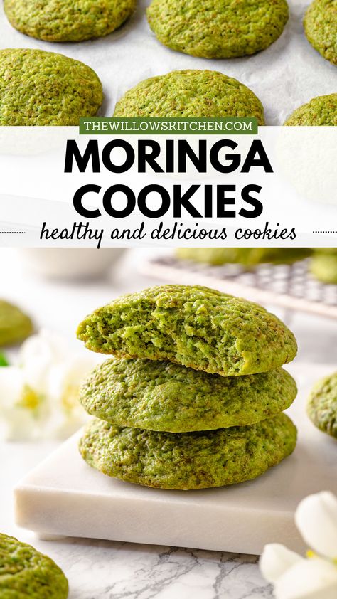 Photo of the stack of green moringa cookies Arrowroot Cookies Dessert, Recipes With Arrowroot Cookies, Moringa Cookies Recipe, Whole Food Cookie Recipes, Spinach Cookies, Healthy Cookies Recipes, Malunggay Recipe, Moringa Recipes, Healthy Vegan Cookies