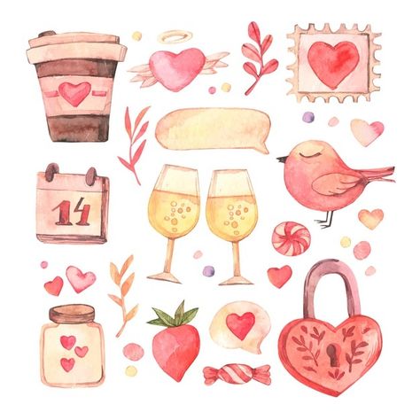 Sticker Valentines, San Valentin Vector, Watercolour Wedding Stationery, Valentines Illustration, Teddy Bears Valentines, Sticker Aesthetic, Valentines Day Clipart, Aesthetic Journal, Valentine Stickers