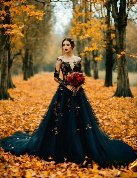 Black Bridal Dresses, Fantasy Wedding Dress, Dark Wedding Theme, Black Wedding Dress, Wedding Dress Ideas, Gothic Wedding Dress, Autumn Bride, Goth Wedding, Dark Wedding