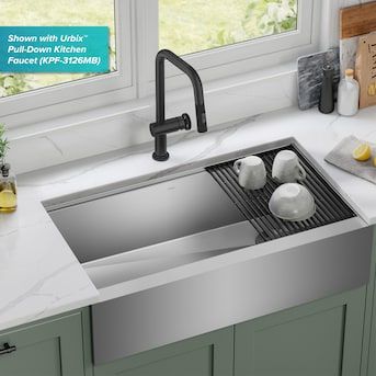 Kraus Kore Farmhouse Apron Front 35.88-in x 20.25-in Stainless Steel Single Bowl Workstation Kitchen Sink in the Kitchen Sinks department at Lowes.com Kraus Sink, Kraus Workstation Sink, Elkay Quartz Farmhouse Sink Workstation, Kraus Stainless Steel Farmhouse Sink, Stainless Steel Farmhouse Sink Lowe's, Stainless Farmhouse Sink, Stainless Steel Farmhouse Sink, Single Basin Kitchen Sink, Drain Opener