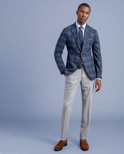 Grey Jacket Outfit Men, Grey Trousers Outfit Men, Grey Jacket Outfit, Grey Flannel Trousers, Trousers Outfit Men, Plaid Blazer Outfit, Proper Cloth, Blazer Outfits Men, Modern Suits