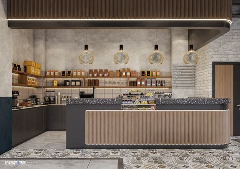 NOMAD coffee shop on Behance Barista Station, Organic Coffee Shop, Reception Counter Design, Gym Cafe, Cafe Industrial, Coffee Shop Counter, Island Interior, Restaurant Exterior Design, Round House Plans