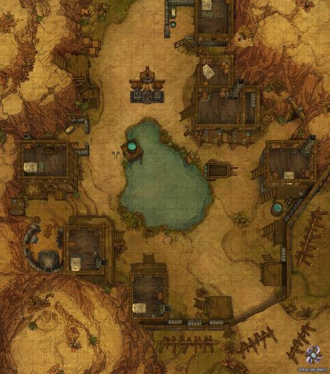 Dark Souls Concept Art, Desert Village, Desert Map, Fantasy Dungeon, Desert Camp, Village Map, Dnd World Map, Battle Map, Fantasy Town