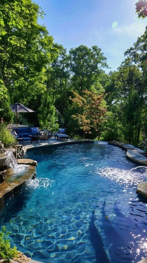 Big Houses With Pools, Patrick House, Aesthetic Backyard, Pool Makeover, Big Swimming Pools, Diy Swimming Pool, Deck Designs Backyard, Natural Swimming Pools, Gunite Pool