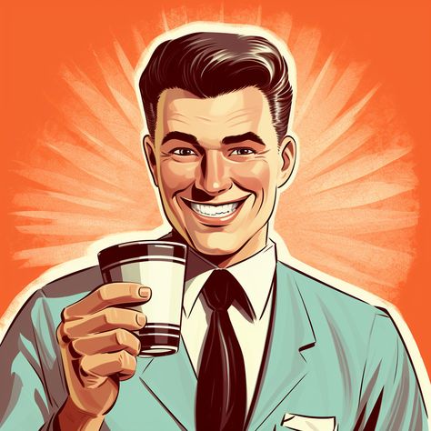 Cartoon of smiling 50’s guy with cup of coffee. Retro style Barista Character, Cafe Pictures, Coffee Style, Cafe Aesthetic, Coffee Business, Vintage Poster Design, Coffee Fashion, Cafe Art, Aesthetic Coffee