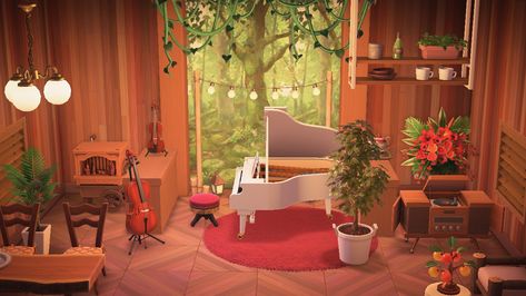 My Piano Hangout Acnh, Acnh Piano Room, Acnh Music Room Ideas, Choir Room, Acnh Codes, Animal Crossing Wild World, Patterns Wallpaper, Piano Room, Music School