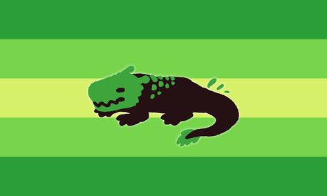 a flag with 5 stripes; from top to bottom, green, light green, yellow-green, light green, and green. in the middle is a drawing of a green lizard from rain world Rain World Lizard, Rain World, Green Lizard, Xeno Hoard, Rain Art, Silly Things, World Images, Lizards, Pride Flags